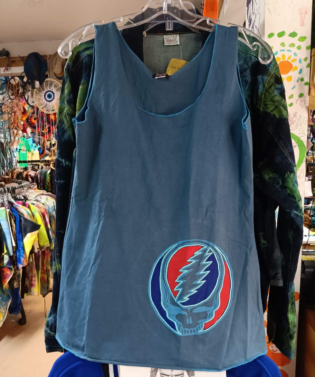 Women's Cotton Lycra Grateful Dead Stealie Applique Tank Top