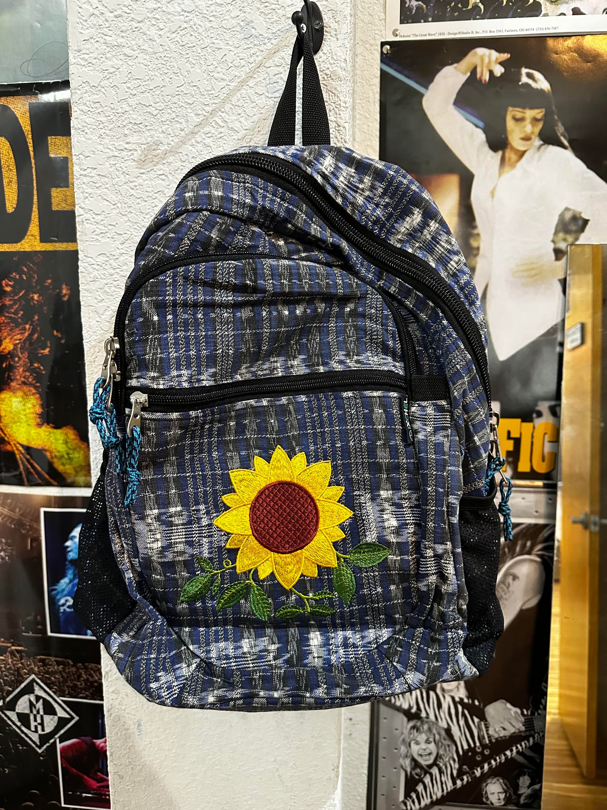 Basket Weave Sunflower Embroidered Backpack - HalfMoonMusic