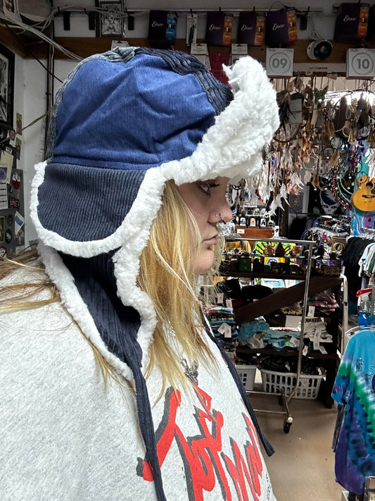 Unisex Corduroy Patchwork Sherpa Lined Trapper Hat