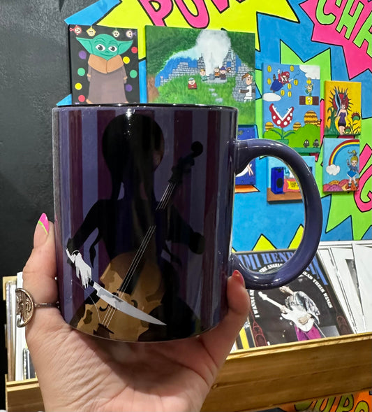 Wednesday Silhoutte Purple Stripes Mug - HalfMoonMusic