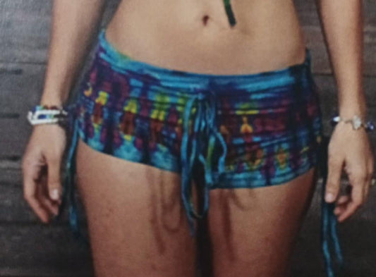 Women's Rayon Spandex Tie-Dye Side-Cinch String Booty Shorts