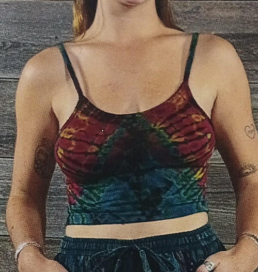 Women's Rayon Spandex Tie-Dye Mudmee Spaghetti Strap Cross-Back Bralette Top