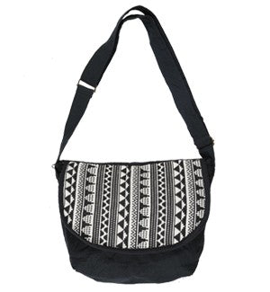 Small Cotton Black and White Messenger Bag - HalfMoonMusic