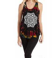 Womens Spandex Tie-Dye Symbols Print Tank Top - HalfMoonMusic