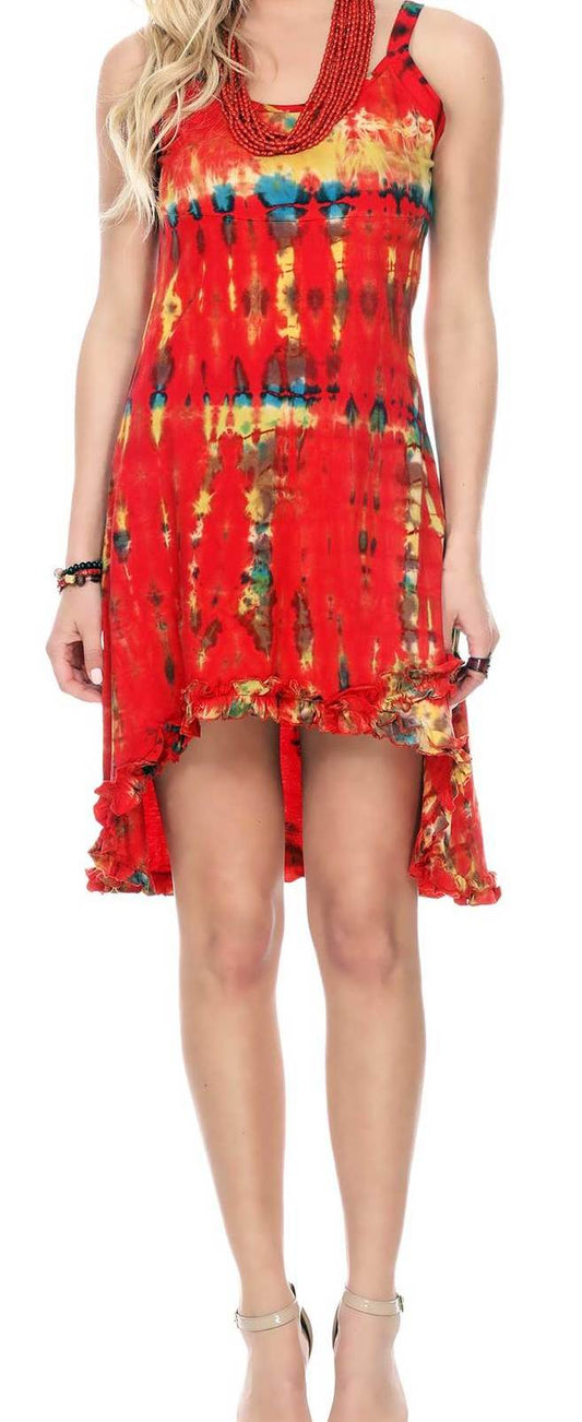 Womens Tie-Dye High-Low Hem Strap Dress - HalfMoonMusic