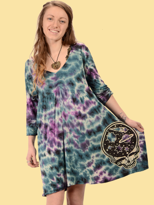 Womens Viscose Grateful Dead Stealie The Night Away Babydoll Dress - HalfMoonMusic