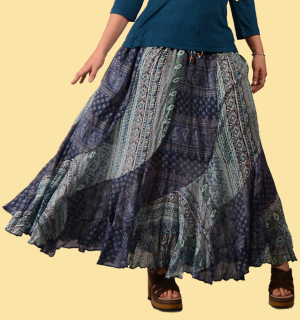 Ladies Cotton Swirl Style Patchwork Skirt - HalfMoonMusic