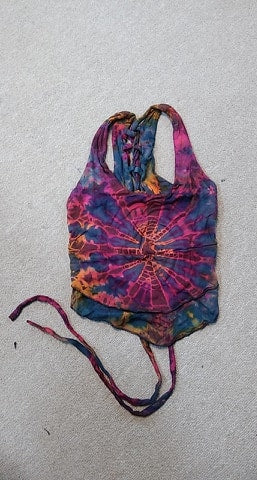 Womens Cropped Corset Back Tie Dye Tank Top - HalfMoonMusic