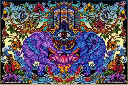 Hamsa Dreams Elephants Tapestry - HalfMoonMusic