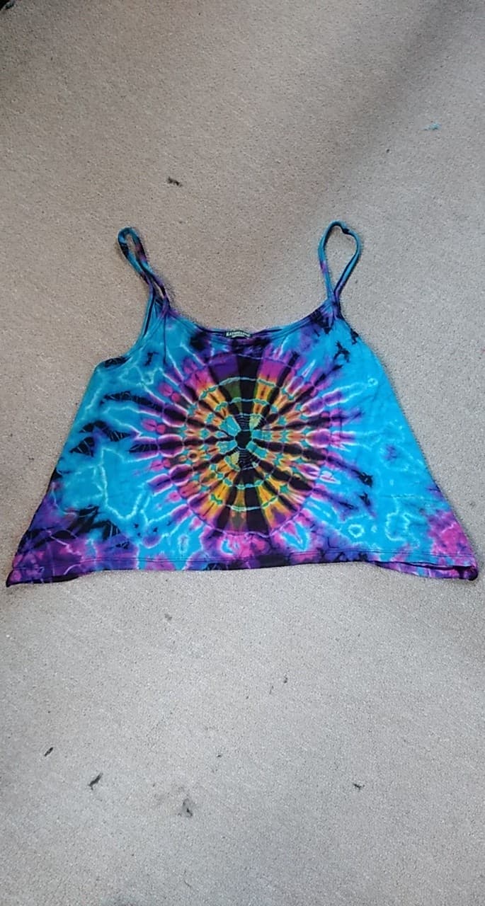 Womens Tie Dye Crop Flutter Tank Top - HalfMoonMusic