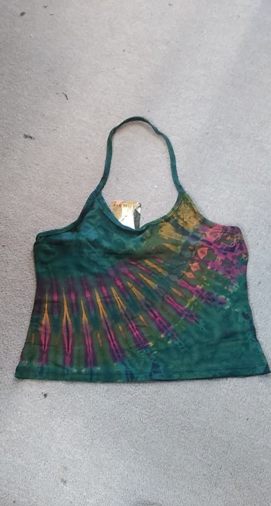 Womens Tie Dye Halter Tank Top - HalfMoonMusic