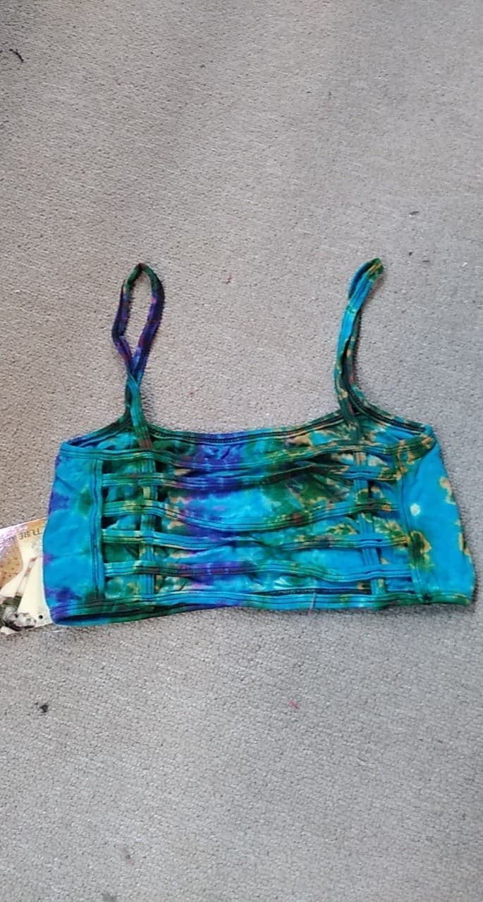 Womens Tie Dye Yoga Bralette Cage Back Top - HalfMoonMusic