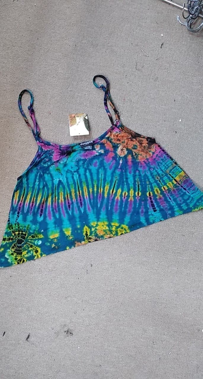 Womens Tie Dye Summer Thin Strap Crop Top - HalfMoonMusic