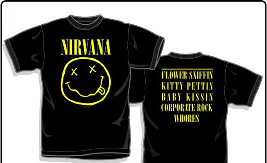 Mens Nirvana Smiley Text T-Shirt - HalfMoonMusic