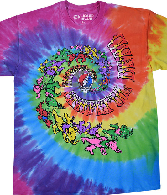 Mens Grateful Dead Spiral Trippy Bears Tie dye T-shirt - HalfMoonMusic