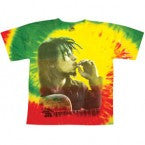 Bob Marley Smoking Rasta Tie Dye T-Shirt - HalfMoonMusic