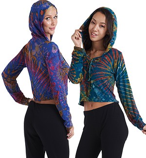 Ladies Spandex Long Sleeve Crop Top with Hood - HalfMoonMusic