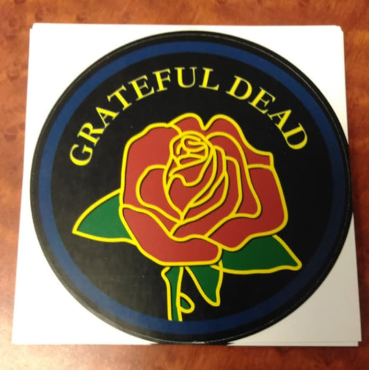 Grateful Dead Round Gold Rose Sticker - HalfMoonMusic