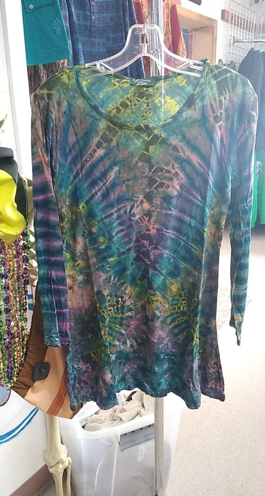 Womens Tie Dye Long Sleeve Viscose Tunic Top - HalfMoonMusic