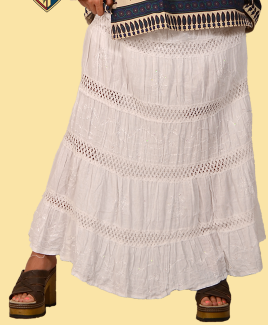 Womens White Lace Cotton Skirt - HalfMoonMusic