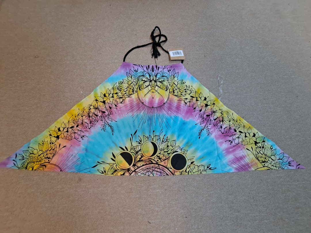Womens Tie-Dye Moth Print Rainbow Tie-Back Halter Top - HalfMoonMusic
