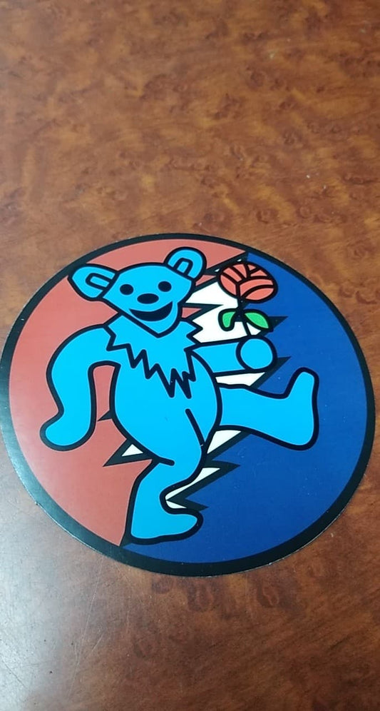 Grateful Dead Rose Bear Round Sticker - HalfMoonMusic