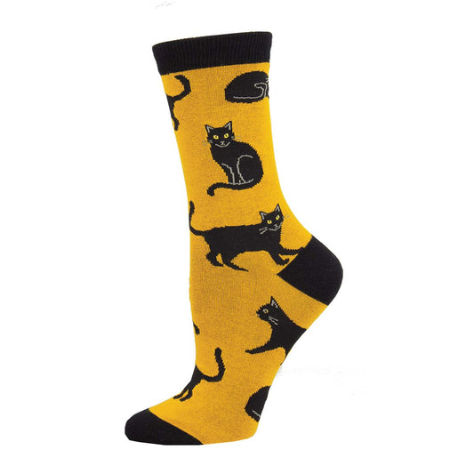 Womens Black Cat Crew Socks - HalfMoonMusic