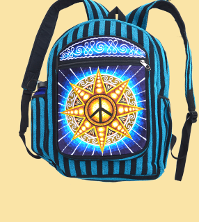 Hand Embroidered Peace Sun Backpack - HalfMoonMusic