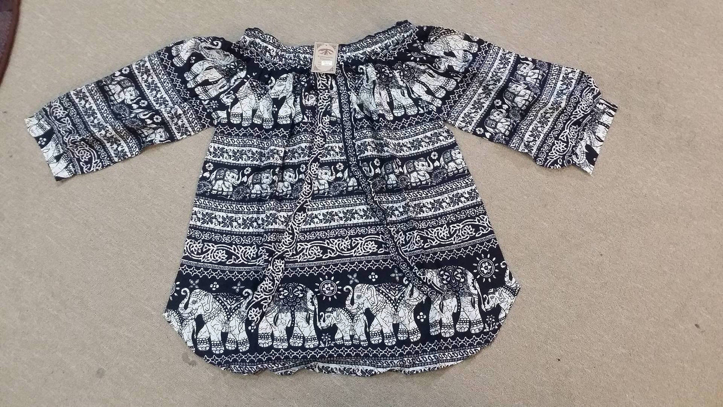 Womens Elephant Long Sleeve Off Shoulder Top - HalfMoonMusic