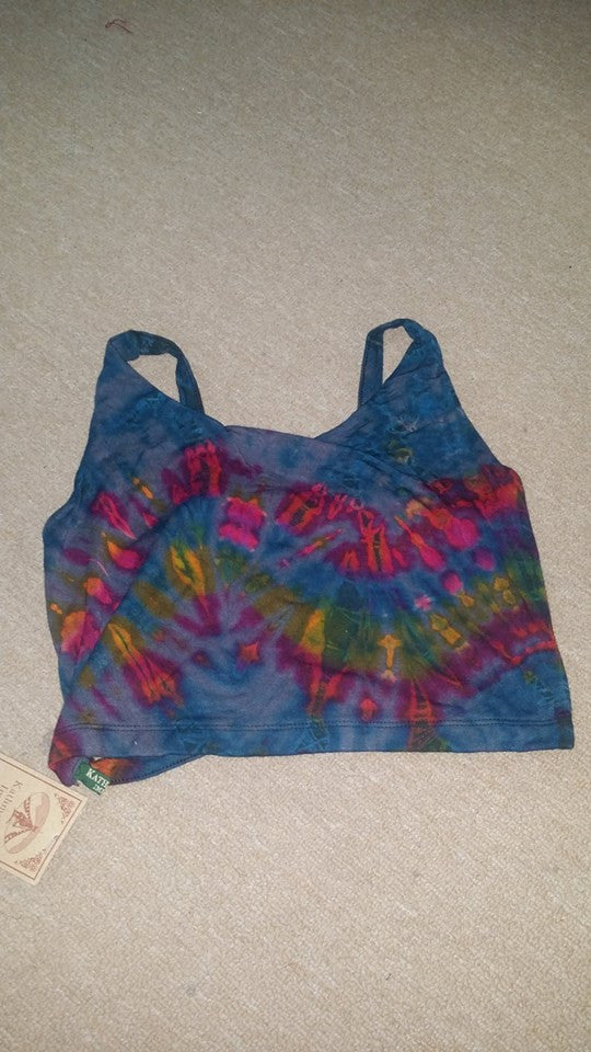 Womens Tie Dye Strappy Cage Back Crop Top - HalfMoonMusic