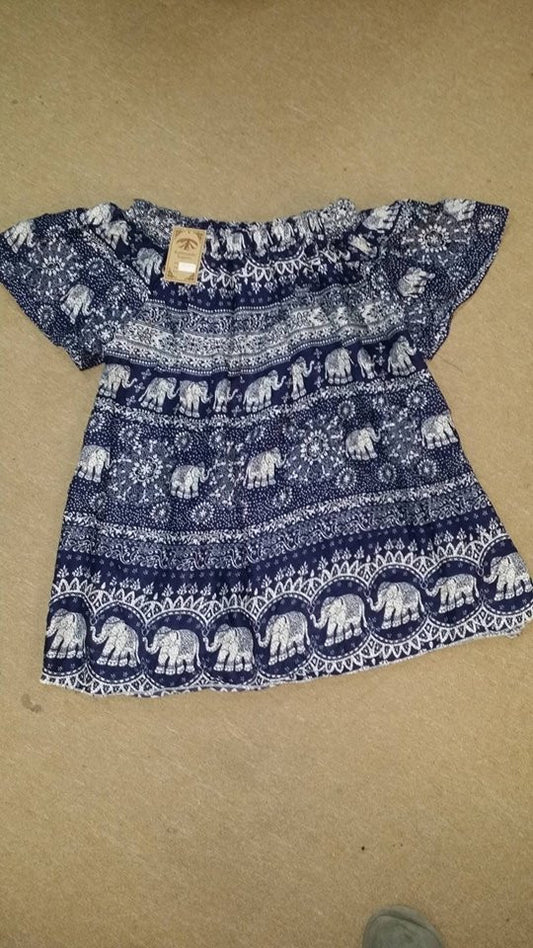Womens Elephant Off The Shoulder Top - HalfMoonMusic