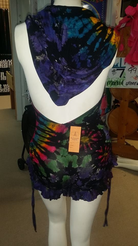 Womens Tie Dye Open Back Hooded Romper - HalfMoonMusic