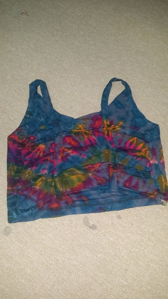 Womens Tie Dye Strappy Cage Back Crop Top - HalfMoonMusic
