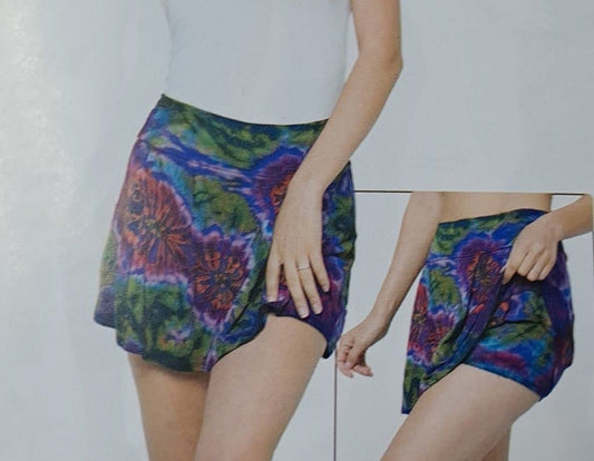 Womens Spandex Tie-Dye Dual Purpose Skirt Shorts - HalfMoonMusic