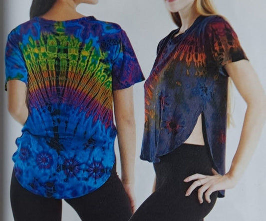 Womens Spandex Tie-Dye Split Side High-Low Top - HalfMoonMusic