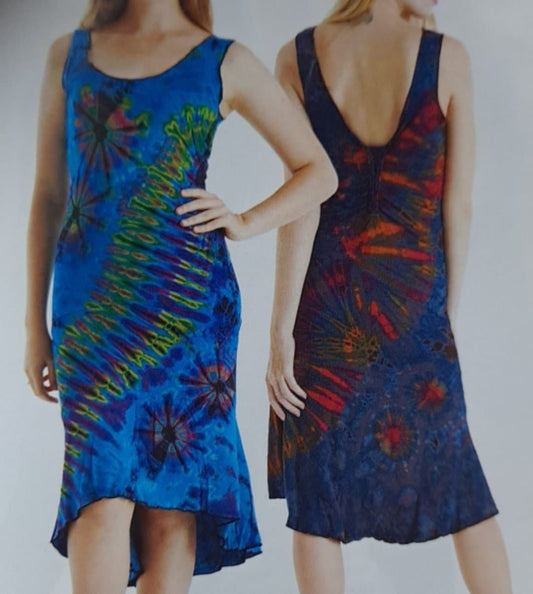 Womens Spandex Tie-Dye Sleeveless Mid Length Dress - HalfMoonMusic