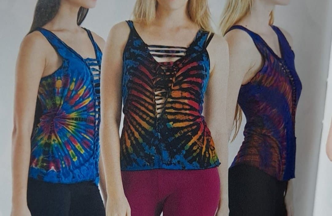 Womens Spandex Tie-Dye Front Lace Tank Top - HalfMoonMusic