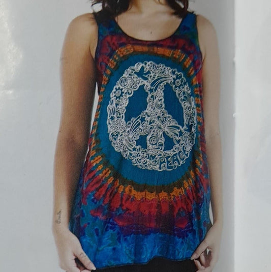 Womens Spandex Tie-Dye Peace Sign Print Tank Top - HalfMoonMusic