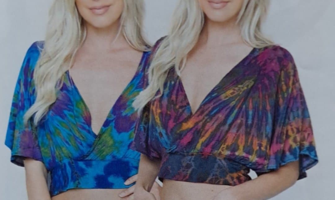 Womens Spandex Tie-Dye Short Bell Sleeve Crop Top - HalfMoonMusic
