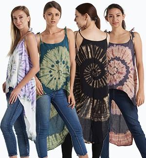 Womens Rayon Tie-Dye Spiral Hi-Lo Top - HalfMoonMusic