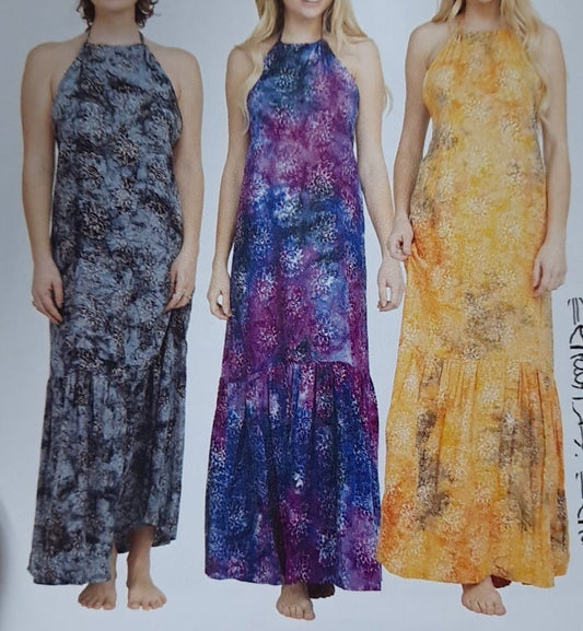 Womens Tie-Dye Batik Halter Maxi Dress - HalfMoonMusic