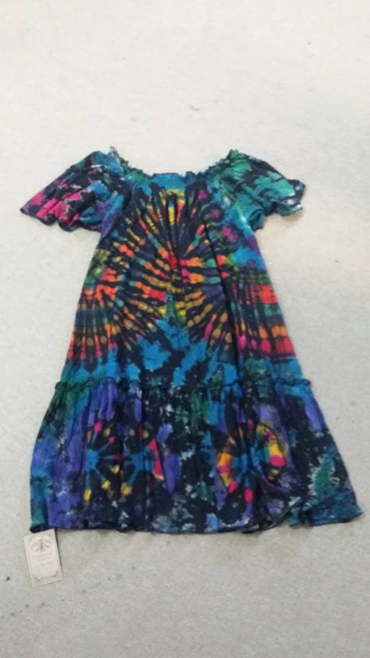 Womens Off Shoulder Tie Dye Ruffled Dress - HalfMoonMusic