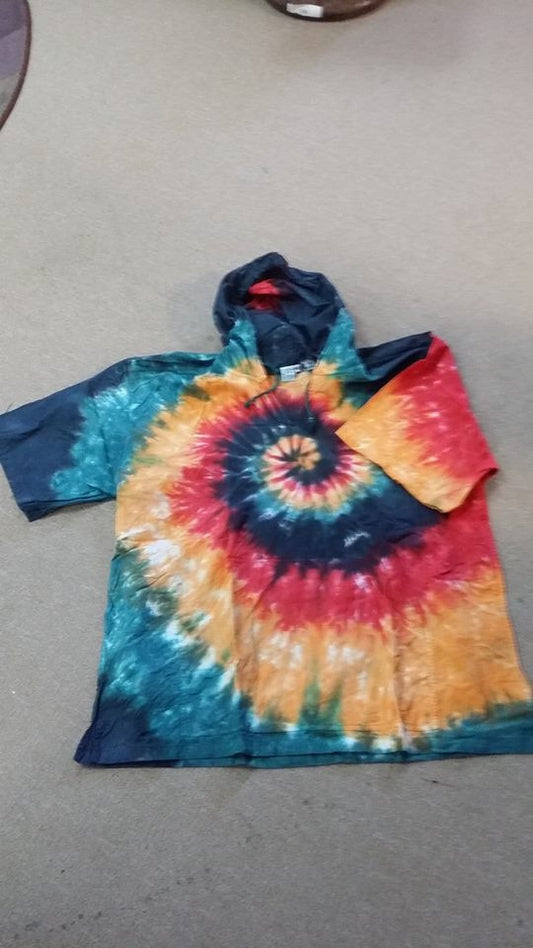 Mens Short Sleeve Pull Over Tie Dye Hoodie - HalfMoonMusic