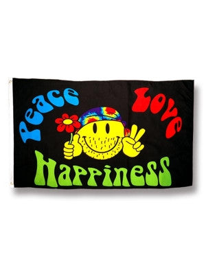 Peace, Love, & Happiness Flag - HalfMoonMusic