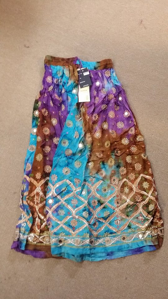 Womens Tie Dye 35" Mirror Crinkle Bells Skirt - HalfMoonMusic