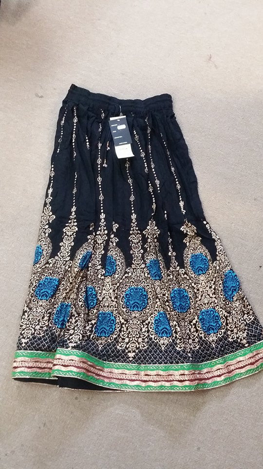 Womens 34" Scroll Print Embroidery Skirt - HalfMoonMusic