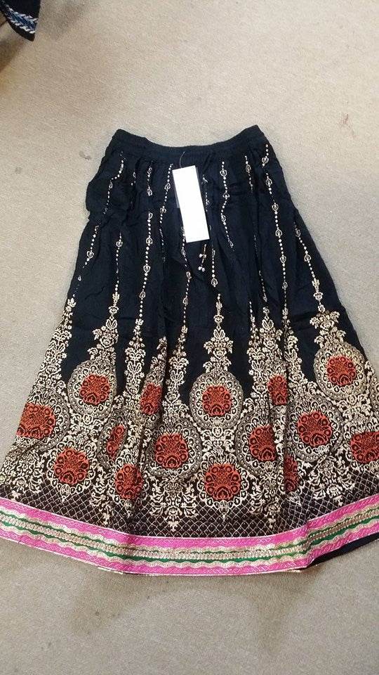 Womens 34" Scroll Print Embroidery Skirt - HalfMoonMusic