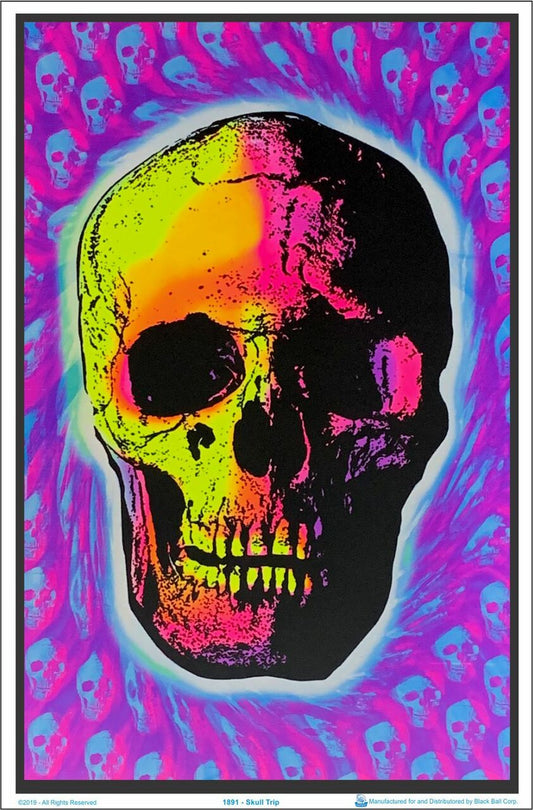 Skull Trip Spiral Flocked Blacklight Poster - HalfMoonMusic