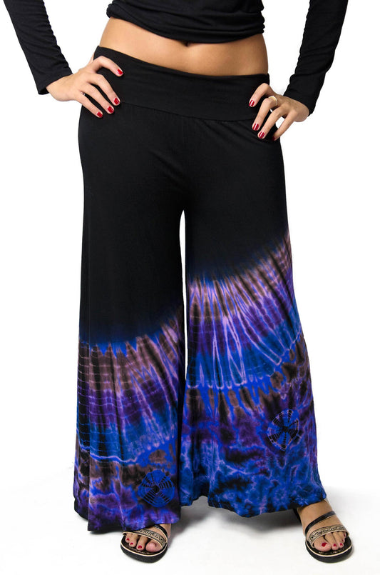 Womens Half Dye Rayon Spandex Wide Leg Pants - HalfMoonMusic