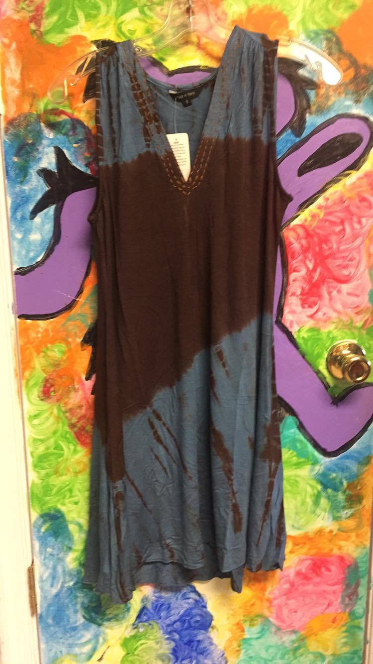 TieDye Dress Deep Stitch V Neck - HalfMoonMusic